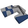 Modular Sectional Sofa Set With Blue Gray Geometric Design For Modern Living Room