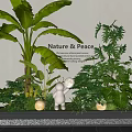 Lush Green Plants Decorative Display With Nature Peace Theme Rabbit Ornament And Globe Lights