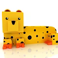 Yellow Leopard Shaped Kids Chair With Black Spots And Orange Block Feet