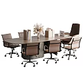 Modern Wooden Conference Table With Office Chairs Books Vase Flowers And Laptop