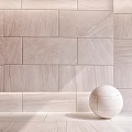 Light Colored Textured Stone Wall Components Assembled In Rectangular Pattern With Decorative Sphere 3d model