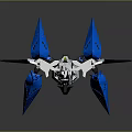 Futuristic Sci Fi Aircraft With Blue Wings And White Sleek Aerodynamic Body Design