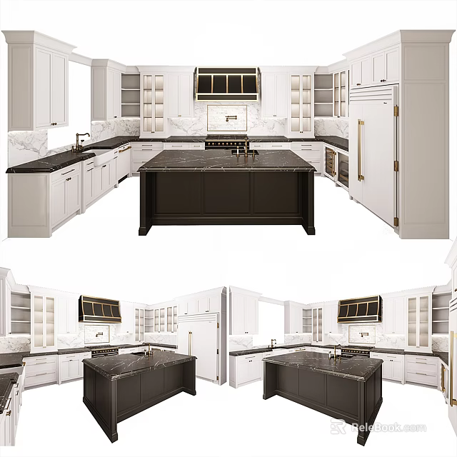 Modern Kitchen Interior With White Cabinets And Dark Island 3d model