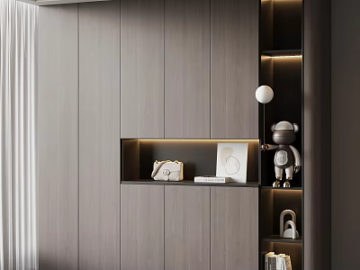Modern Wooden Entryway Side Cabinet With Lighting And Open Shelves For Decorative Storage 3d model
