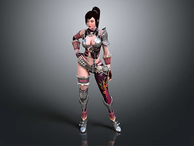 Fantasy Female Warrior Game Character With Detailed Armor And Dynamic Pose 3d model