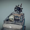 Old Blue Weathered Van With Ski Tracks For Off Road And Roof Mounted Mechanical Equipment