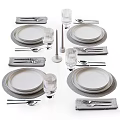 Modern Minimalist Dinnerware Set With White Plates Glass Cups Metal Cutlery And Napkins