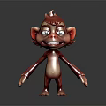 3D Cartoon Red Monkey Character With Green Eyes Playful Expression Standing Pose Slender Limbs