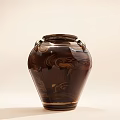 Vintage Brown Clay Wine Bottle With Two Handles And Intricate Engravings On Light Backdrop