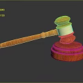 Reddish Wooden Gavel With Golden Band Top And Polished Wooden Base