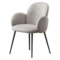 Beige Upholstered Stool with Armrests and Black Metal Legs Modern Contemporary Design