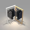 Clothing Store Clothing Rack With White And Wooden Frame Displaying Various Coats And Tops