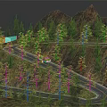 Scenic Winding Mountain Road With Trees And Distant Mountain Landscapes