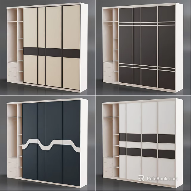 Modern Wardrobe Designs With Sliding Doors Various Colors And Storage Compartments 3d model 