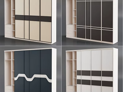 Modern Wardrobe Designs With Sliding Doors Various Colors And Storage Compartments 3d model