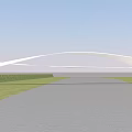 Modern Arched Bridge With Fan-shaped Structure Over Flat Road Green Grass And Blue Sky