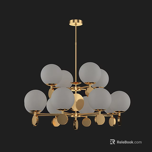 Elegant Gold Chandelier Design With White Globe Shades And Circular Decorative Accents 3d model 