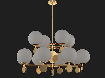 Elegant Gold Chandelier Design With White Globe Shades And Circular Decorative Accents 3d model