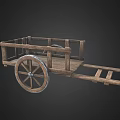 Vintage Wooden Handcart With Spoked Wheels And Wooden Plank Bed