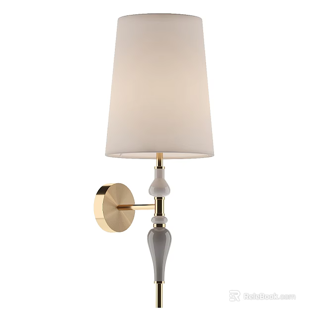 Elegant Modern Wall Lamp With Brass Base Ceramic Body And White Fabric Shade 3d model 
