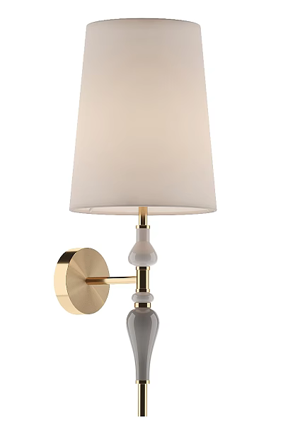 Elegant Modern Wall Lamp With Brass Base Ceramic Body And White Fabric Shade 3d model