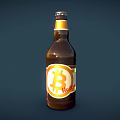 Brown Beer Bottle With Bitcoin Logo On Label Against Dark Background 3d model