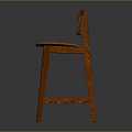 Warm Brown Wooden Bar Stool with Woven Rattan Backrest and Decorative Carved Legs