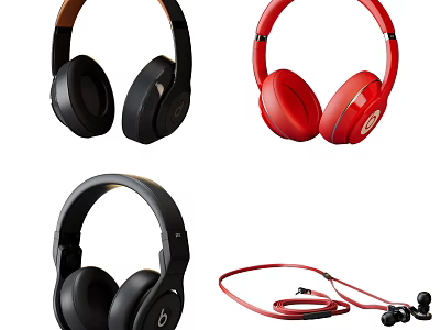 Stylish Wireless Over Ear And Wired In Ear Headphones In Black Red Design 3d model