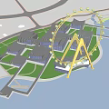 Modern Commercial Complex With Ferris Wheel Waterfront Green Space And Architectural Design