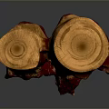 Natural Tree Stump Sculpture With Red Accent And Polished Wood Texture