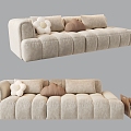 Cream style three-person sofa multi-person sofa sofa in-line sofa pillow 3d model