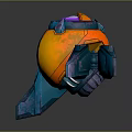 Futuristic Sci Fi Device With Orange Spherical Body Purple Glowing Top And Blue Side Thrusters