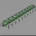 3D Rendered Green Segmented Creature Character With Patterned Body Metallic Head And Multiple Legs
