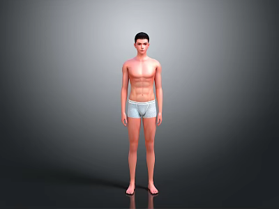 Shirtless Fit Man Standing In Light Colored Underwear Against Gray Background 3d model