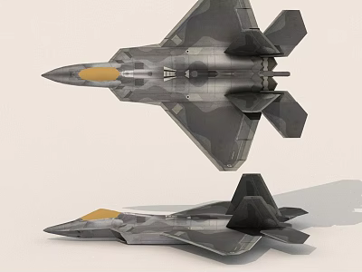 Stealth Military Jet Fighter With Gray Camouflage Yellow Nose Top Side Views 3d model