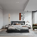 Modern Bedroom Interior Design With Large Bed Accent Chair And Decorative Painting