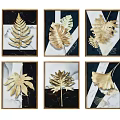 Gold Leaf Decorative Wall Art Paintings With Black Frames And Marble 3d model