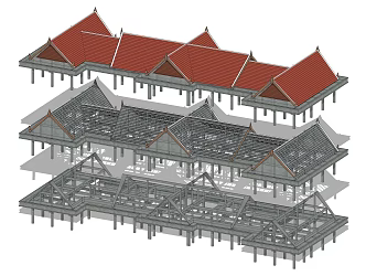 New Chinese-style Eaves Roof Structure 3d model