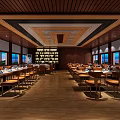 Cozy Restaurant Interior With Wooden Ceiling Flooring Tables Chairs Wine Rack And Window Views