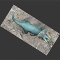 Teal Triceratops Dinosaur Model Featuring Pink Frill Standing On Rocky Base Design