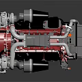 High Performance Engine Design With Red Cylinder Block Gray Components And Exhaust Pipes 3d model