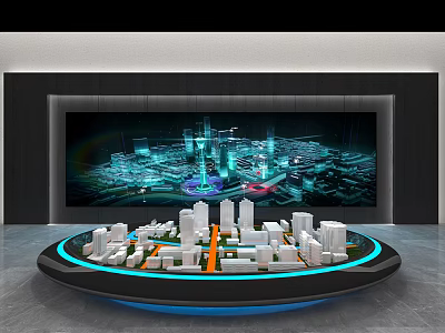 Innovative Commercial Equipment With Circular Display Stand And City Model Large Screen Digital City Visuals 3d model