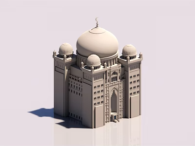 Detailed 3D Mosque Model With Central Dome Small Domes And Minarets 3d model