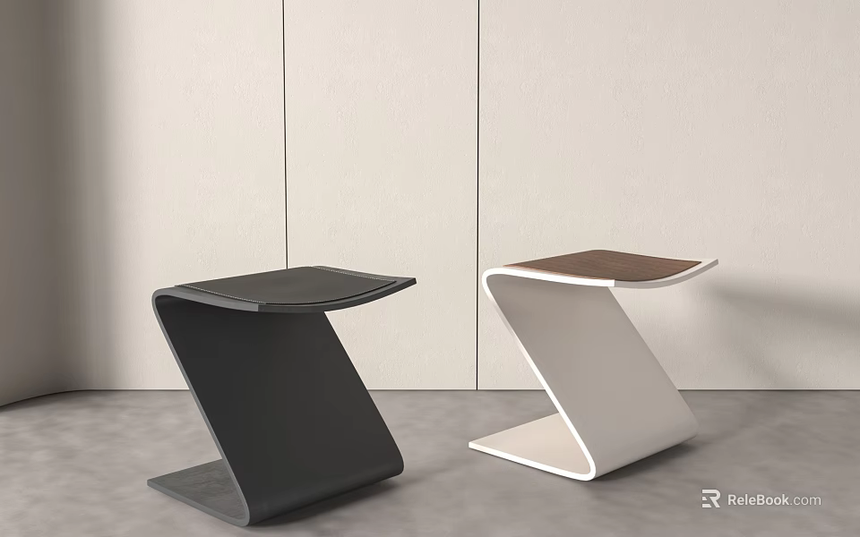 Modern Z Shaped Stools Black And White With Minimalist Sleek Design For Contemporary Home Decor 3d model 