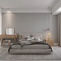 Serene Gray Bedroom Interior With Large Bed Bedding Bedside Table Lamp And Natural Light