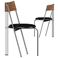 Modern Leisure Chair With Wooden Back Metal Frame And Black Leather Seat