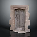 Traditional Entrance Door With Sandstone Frame And Wooden Vertical Slats