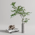 Concrete Vase with Lush Green Plant on Stack of Books and Metallic Decor