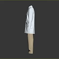 Light Blue Long Sleeved Lab Coat Paired With Khaki Pants On Grey Background