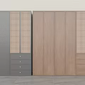 Modern Solid Wood Wardrobe With Rattan Woven Panels And Built In Drawers For Bedroom